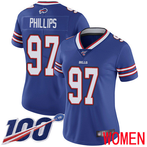 Women Buffalo Bills #97 Jordan Phillips Royal Blue Team Color Vapor Untouchable Limited Player 100th Season NFL Jersey